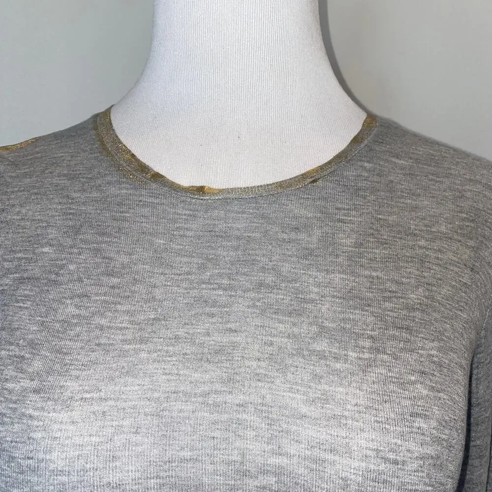 Zadig & Voltaire Willy L/S Foil T-Shirt Blouse Gray/Gold Size XS - Picture 3 of 6